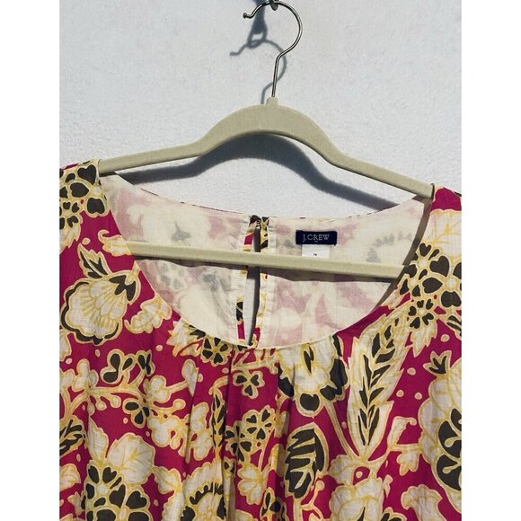 J Crew Top Womens 14 Bright Pink Tropical Floral Scoop Neck Cap Sleeve Y2K Boho - Picture 2 of 7